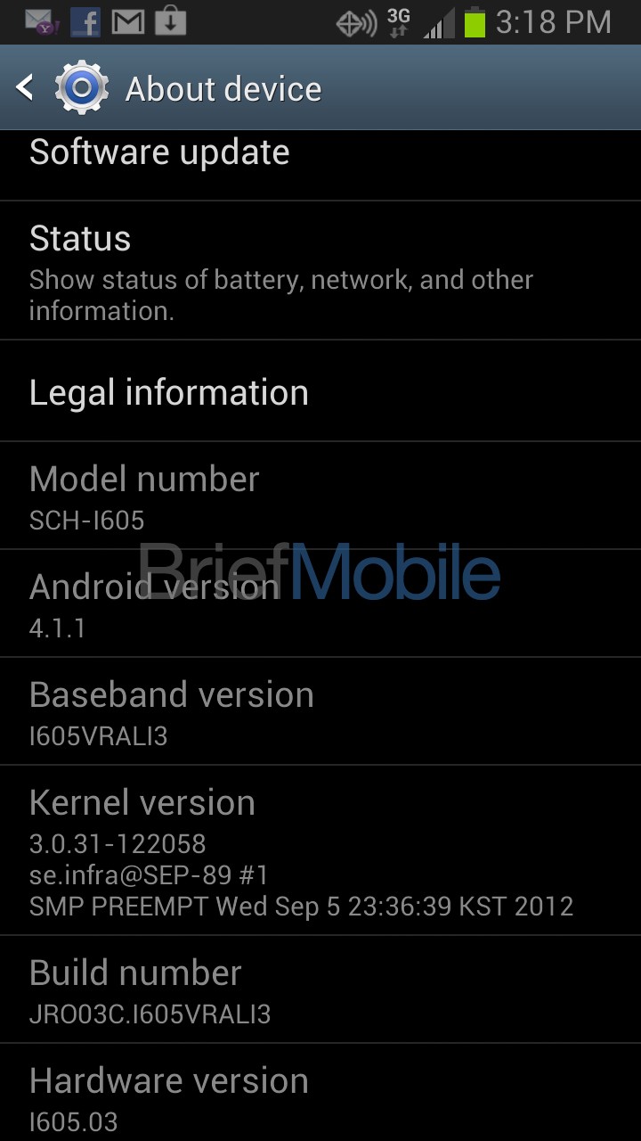 Galaxy Note 2 también se dirigió a Verizon, captura de pantalla del dispositivo filtrado