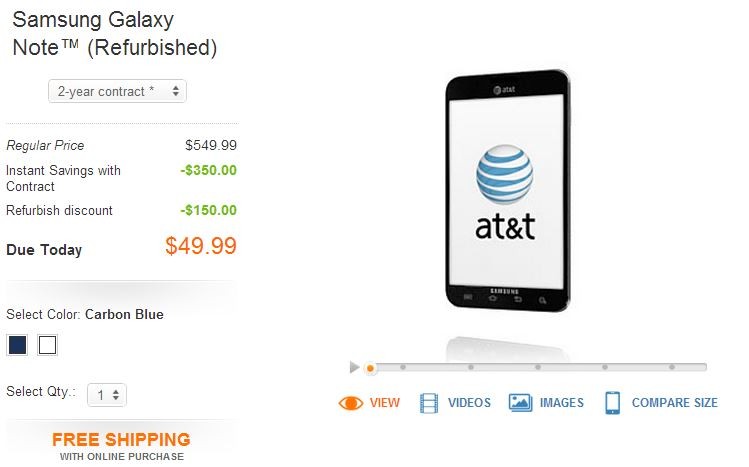 Galaxy Note restaurado de AT&T disponible por solo $ 49