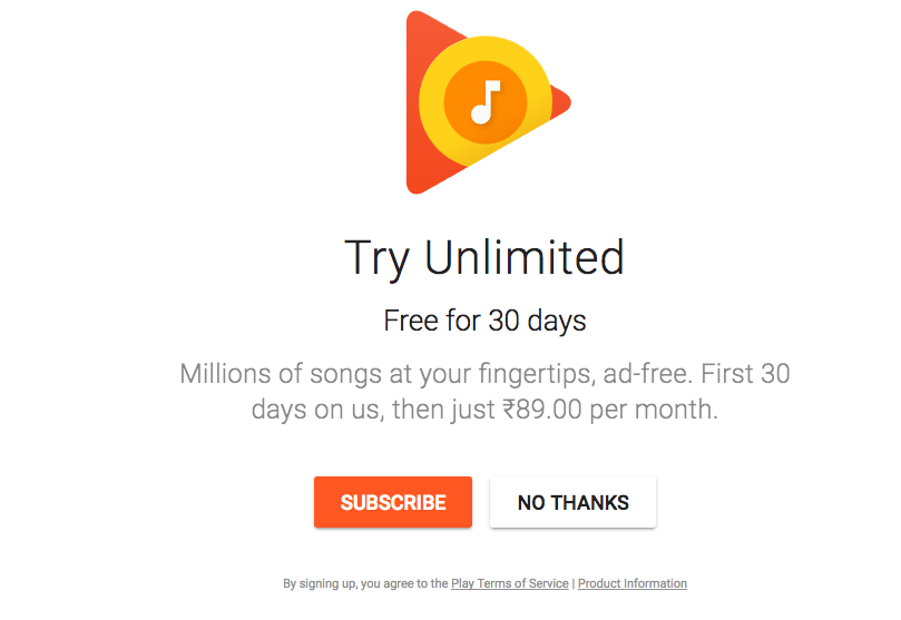 Google Play Music All Access ahora disponible en India por Rs.  89 al mes