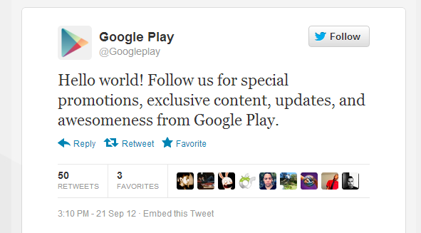 Google Play abre cuenta de Twitter, sigue las ofertas en @Googleplay
