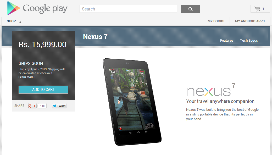 Google estrena la línea Nexus en la Play Store india con Nexus 7