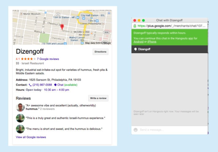 Google trae Hangouts a la Búsqueda, permite a los usuarios chatear directamente con las empresas