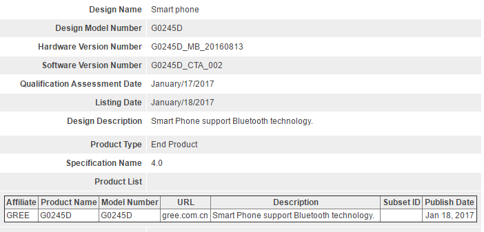 Gree Phone 3 (G0245D) a punto de salir, ya certificado en Bluetooth SIG