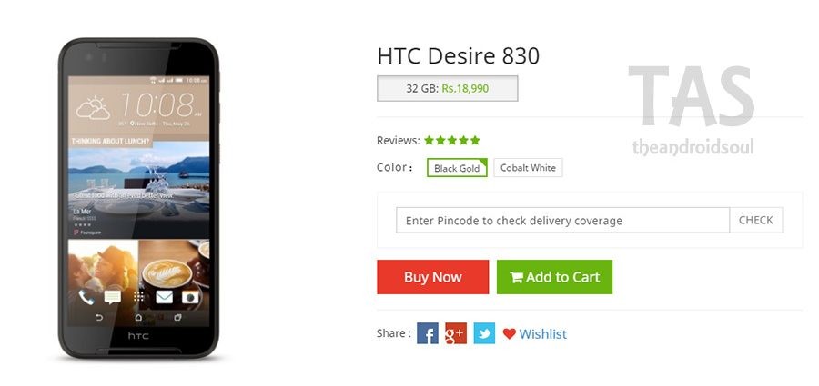 HTC Desire 830 disponible a un precio de 18.990 rupias en India