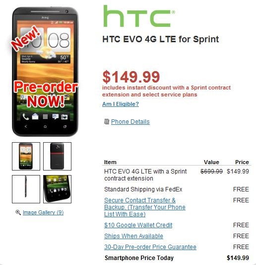 HTC Evo 4G LTE Con ​​un precio de $ 150 en Wirefly.  $ 700 para desbloquear!