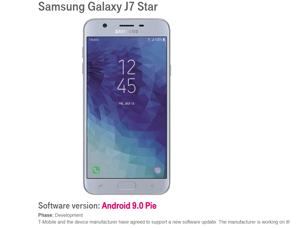 T-Mobile Galaxy J7 Star Android Pie development