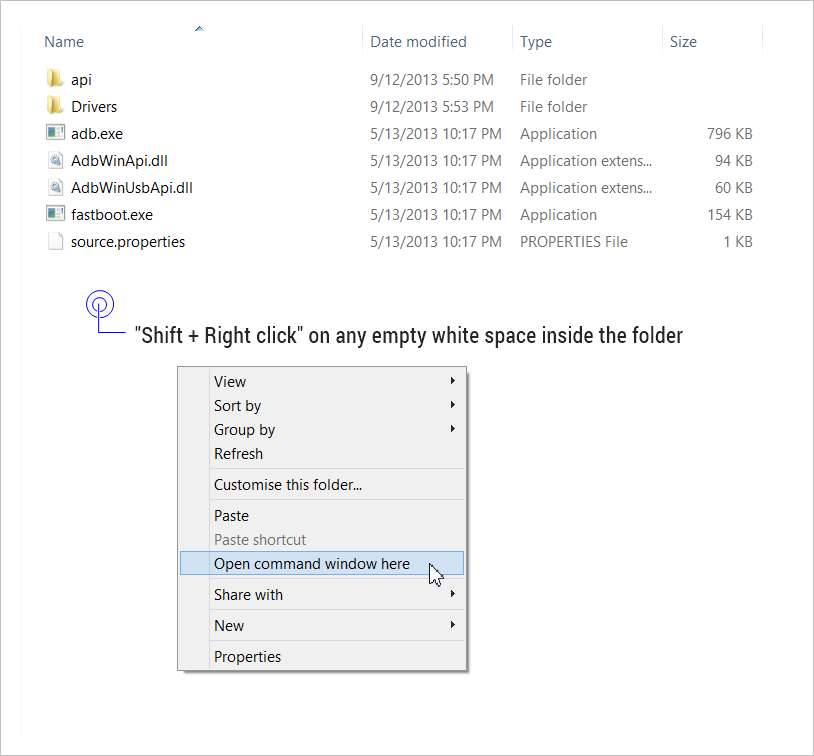 Open Command window inside Fastboot folder