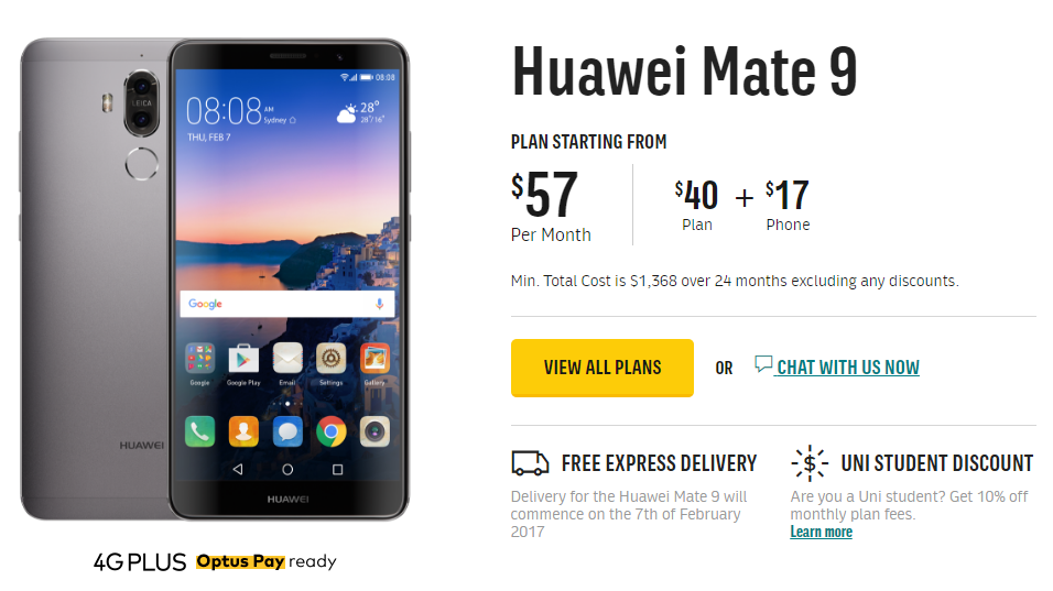 Huawei Mate 9 disponible para pre-pedido a través de Optus en Australia