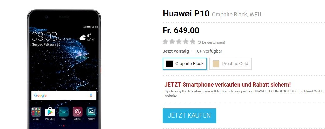 Huawei P10 ahora disponible en Suiza