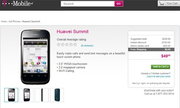 Huawei Summit disponible en T-Mobile por un precio de $49.  Parece que se ejecuta en Android, ¡pero Tmo lo llama propietario!