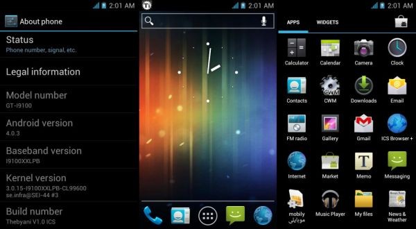 Instale Android 4.0 en Galaxy S2 con Thebyani Rom con ICS Launcher en lugar de Touchwiz