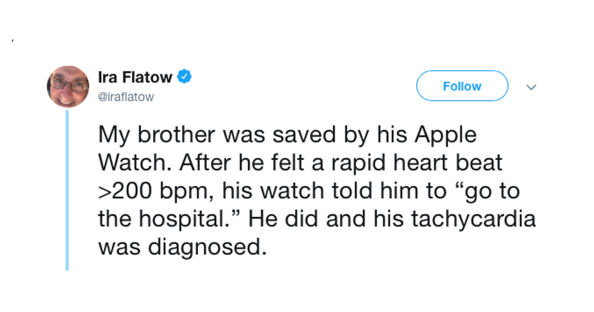 Ira Flatow dice que Apple Watch 'salvó' a su hermano