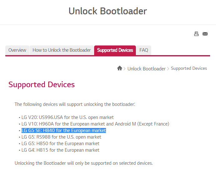 LG G5 SE (H840) para el mercado europeo recibe soporte oficial para desbloquear el gestor de arranque