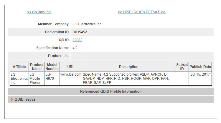 LG V30 (H970) obtiene la certificación Bluetooth SIG