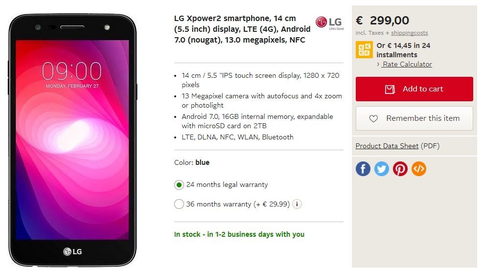 LG X Power 2 con batería de 4.500 mAh lanzado en Alemania;  con un precio de 299€