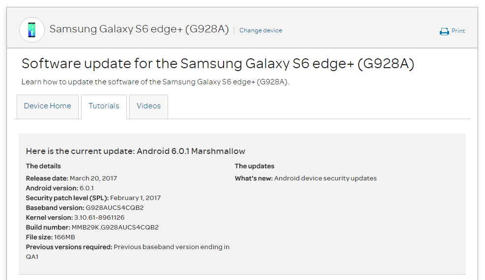 La actualización OTA de AT&T Galaxy S6 Edge+ se implementa con el parche de seguridad de febrero, compilación G928AUCS4CQB2