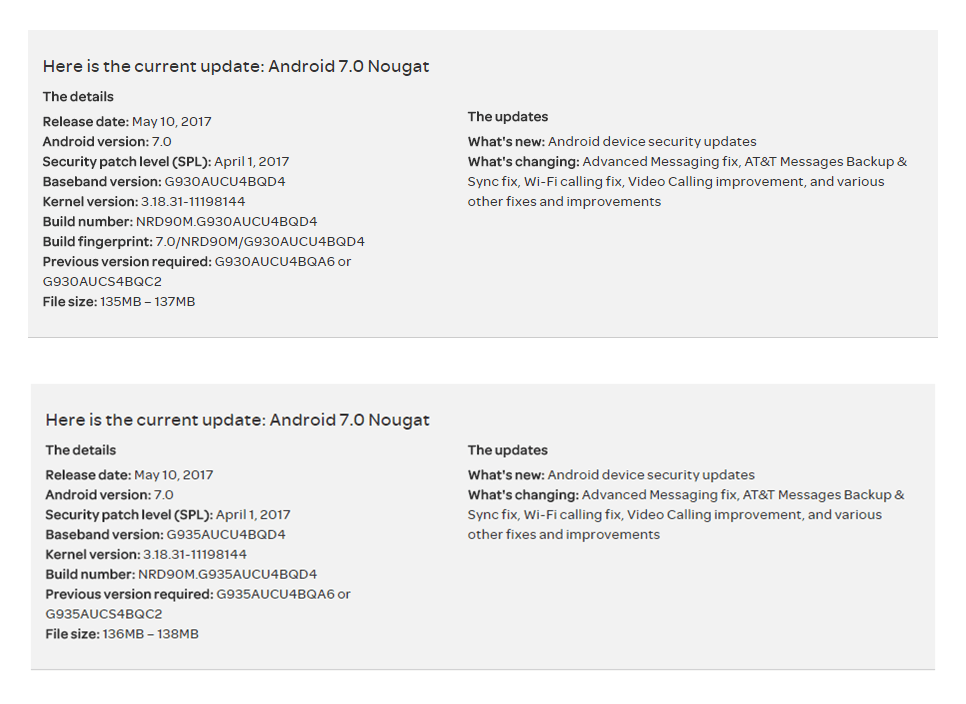 La actualización OTA de AT&T Galaxy S7 y S7 Edge implementa varias correcciones y mejoras