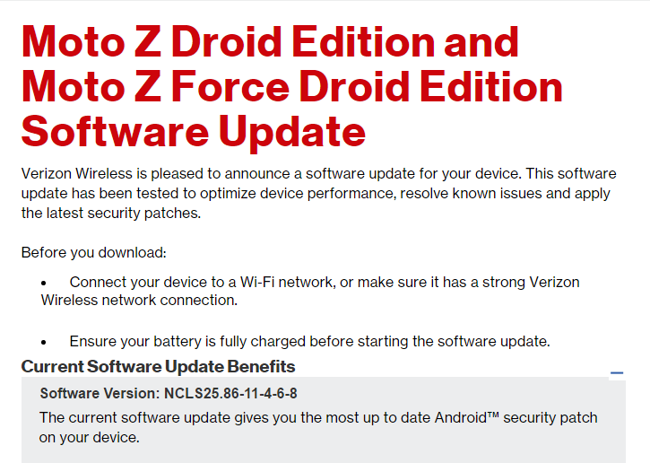 La actualización OTA de Verizon Moto Z Droid y Z Force Droid se implementa con el parche de seguridad de marzo