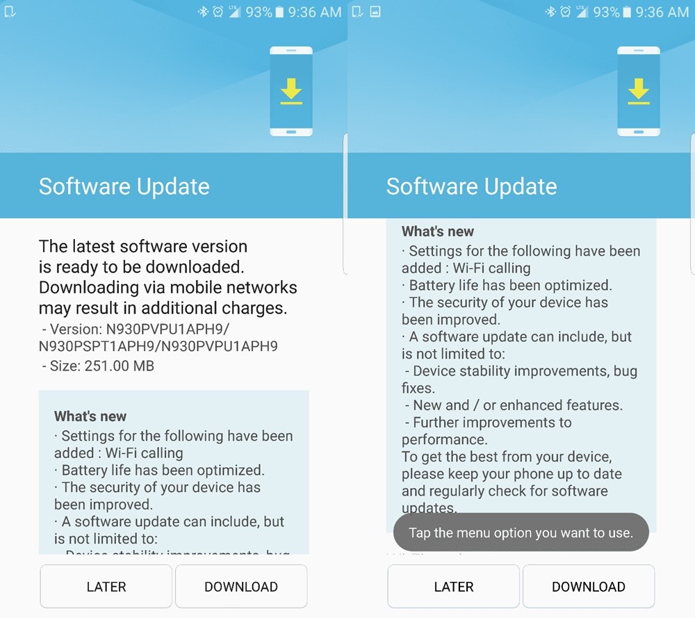 La actualización Sprint Galaxy Note 7 trae optimizaciones de batería y configuraciones de llamadas Wi-Fi (compilación PH9)
