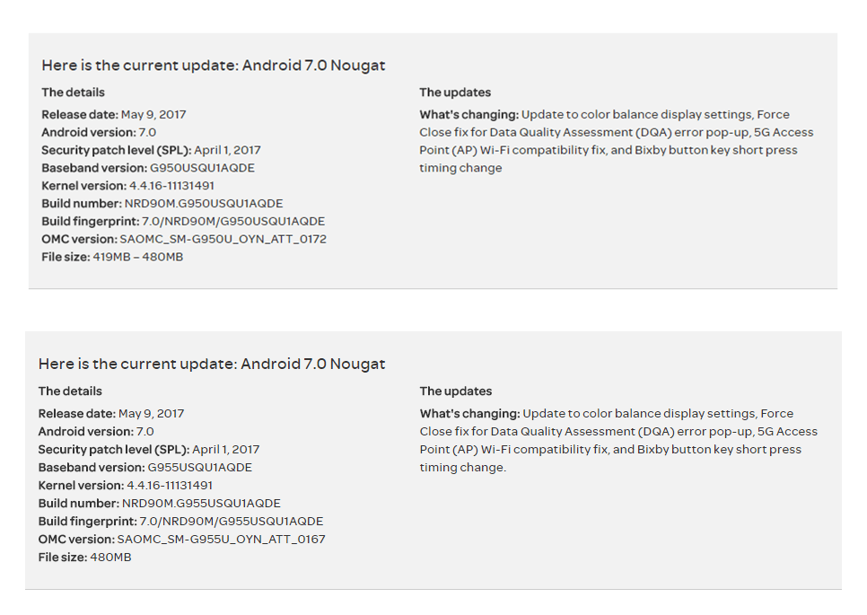 La actualización de AT&T Galaxy S8 y S8+ se implementa con configuraciones de balance de color actualizadas y mejoras en el botón Bixby