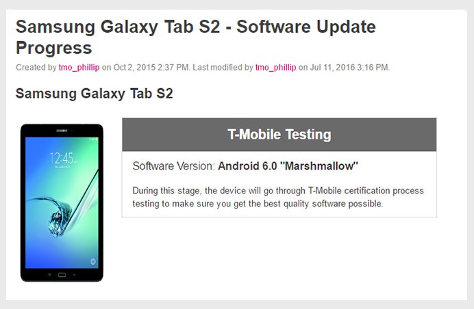 La actualización de Android Marshmallow para T-Mobile Tab S2 entra en fase de prueba