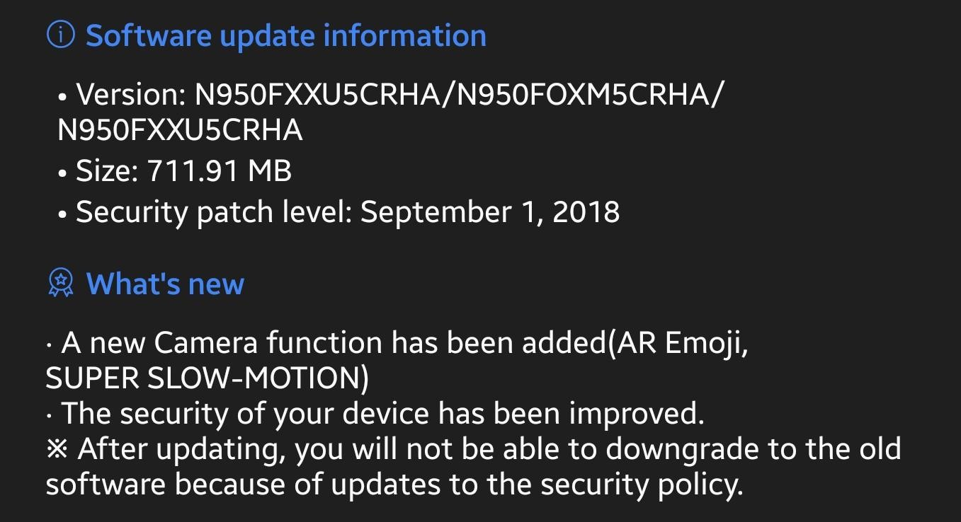 La actualización de Galaxy Note 8 CRHA trae AR Emoji, grabación en cámara súper lenta y parche de septiembre