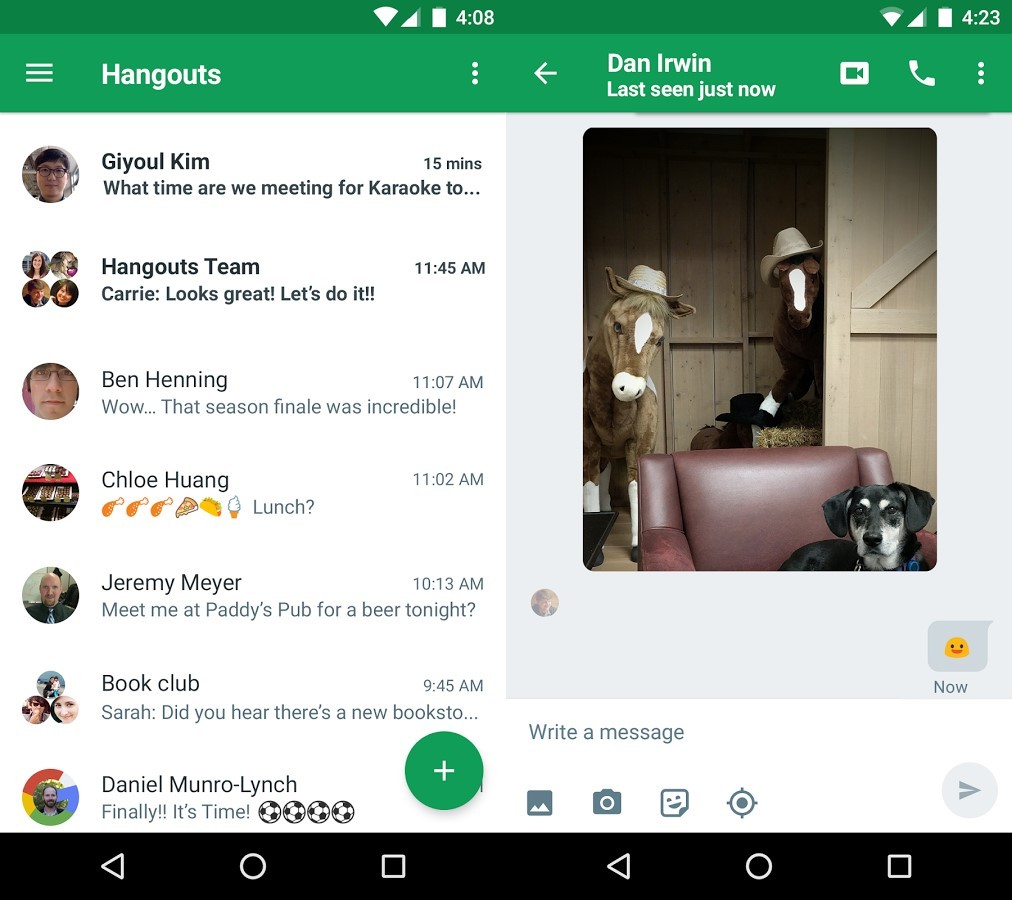 La actualización de Hangouts v10 le permite compartir directamente con las principales conversaciones de Hangouts, también con calcomanías en Google Voice