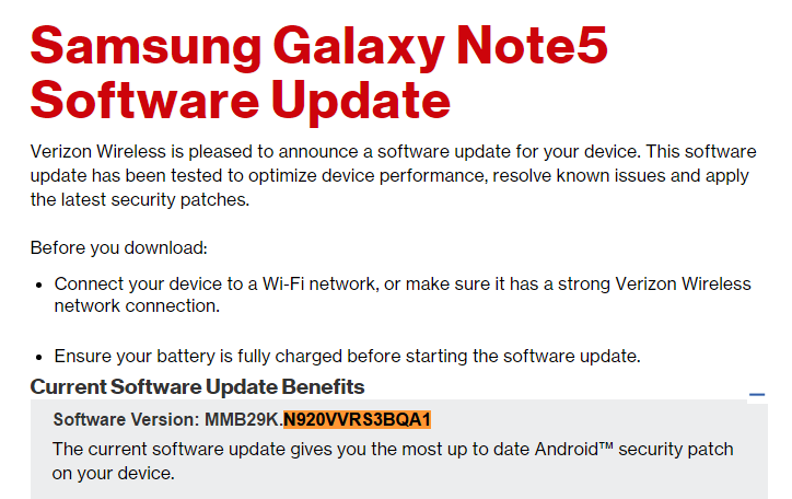 La actualización de Verizon Galaxy Note 5 se implementa con el parche de seguridad de enero, compilación N920VVRS3BQA1
