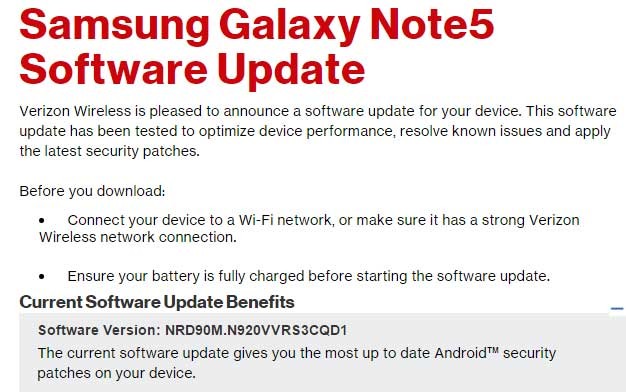 La actualización de Verizon Galaxy Note 5 y S6 Edge Plus trae el parche de seguridad de abril