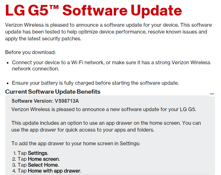 La actualización de Verizon LG G5 agrega la opción de cajón de aplicaciones para la pantalla de inicio, V10 también recibe la actualización