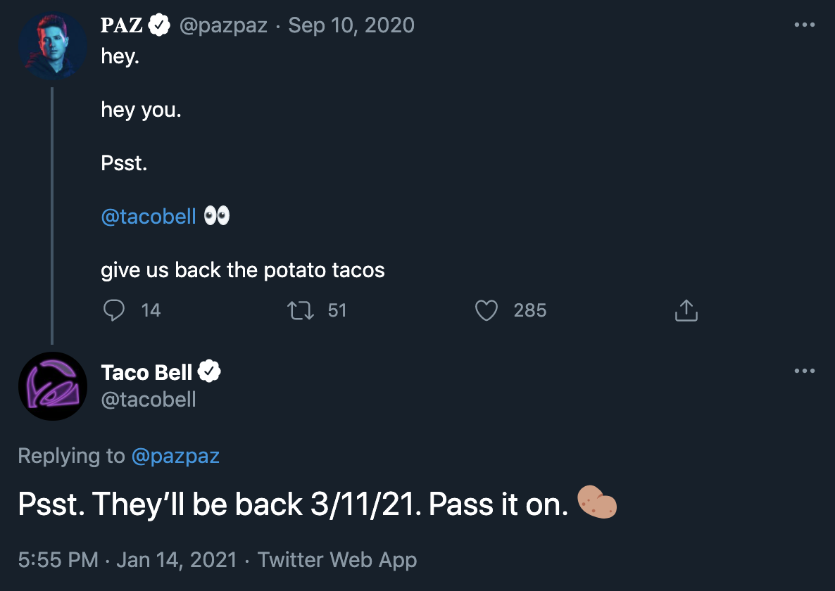 Cuenta de redes sociales de Taco Bell