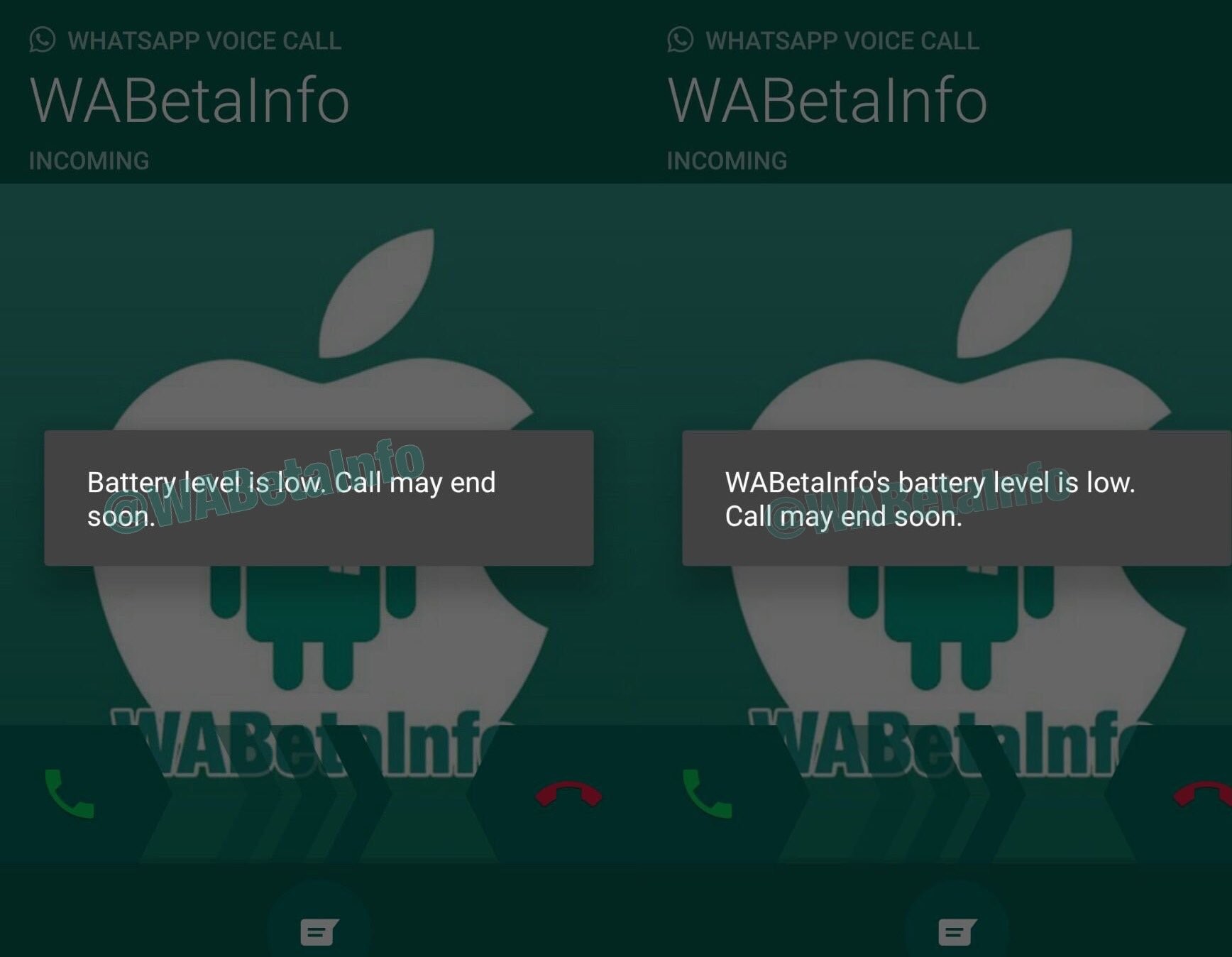 La última actualización beta de WhatsApp incluye notificación de batería baja durante las llamadas