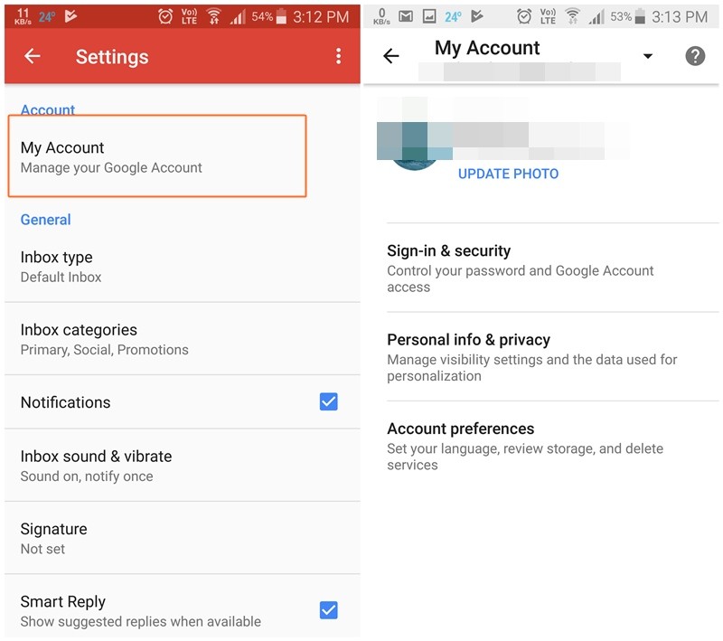 La última actualización de la aplicación Gmail para Android le permite cambiar la contraseña y la información del perfil desde la propia aplicación