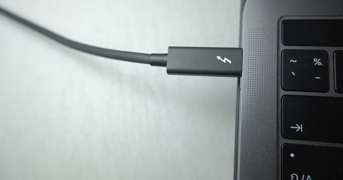 Thunderbolt cable plugged into mac.