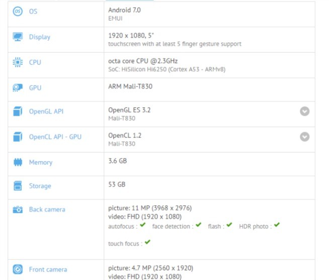 Las especificaciones de Huawei Nova 2 se filtran junto con las de Xperia XZ Performance y Huawei Enjoy 7 Plus