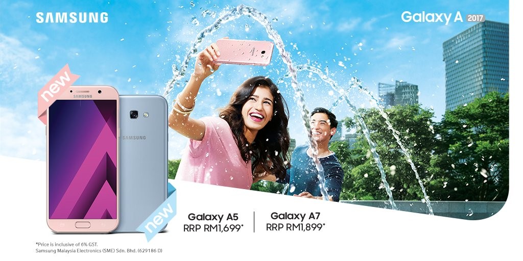 Las opciones de color Samsung Galaxy A7 2017 y A5 2017 Peach Cloud (rosa) y Blue Mist se lanzaron en Malasia
