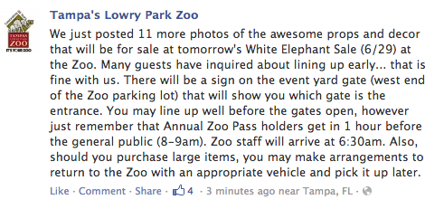 Una publicación de Facebook del Zoológico de Lowery Park de Tamp