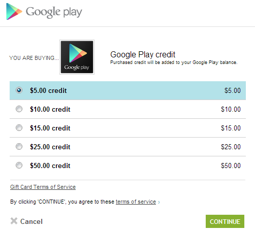 Los créditos de Play Store se pueden comprar desde la web en EE. UU.  Sin embargo, no puedes regalar créditos por ahora.