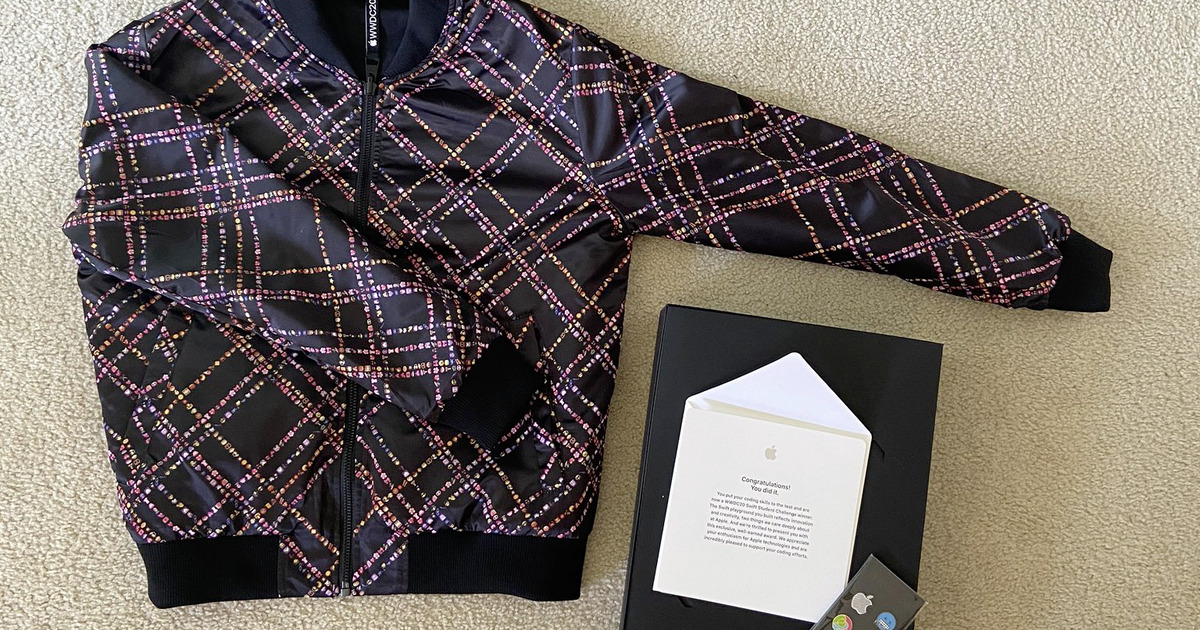 WWDC 2020 jacket at pins given to Student Swift Challenge