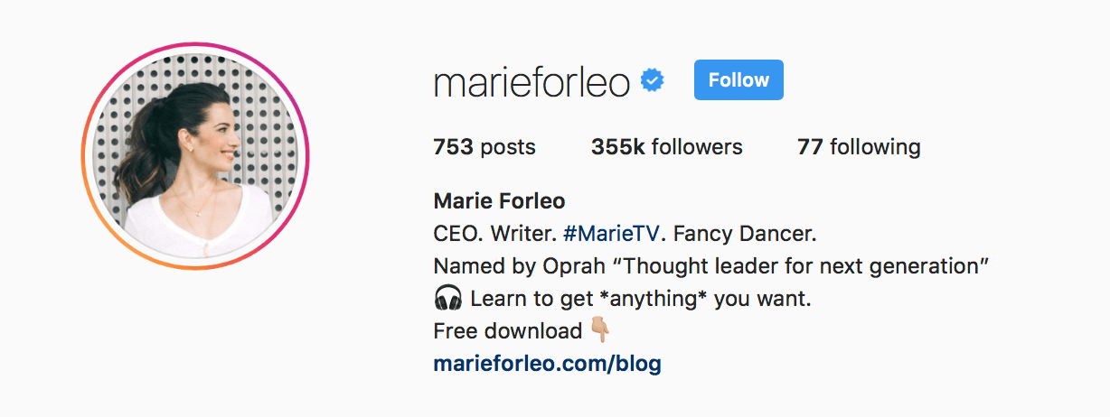 biografía de instagram de marie forleo