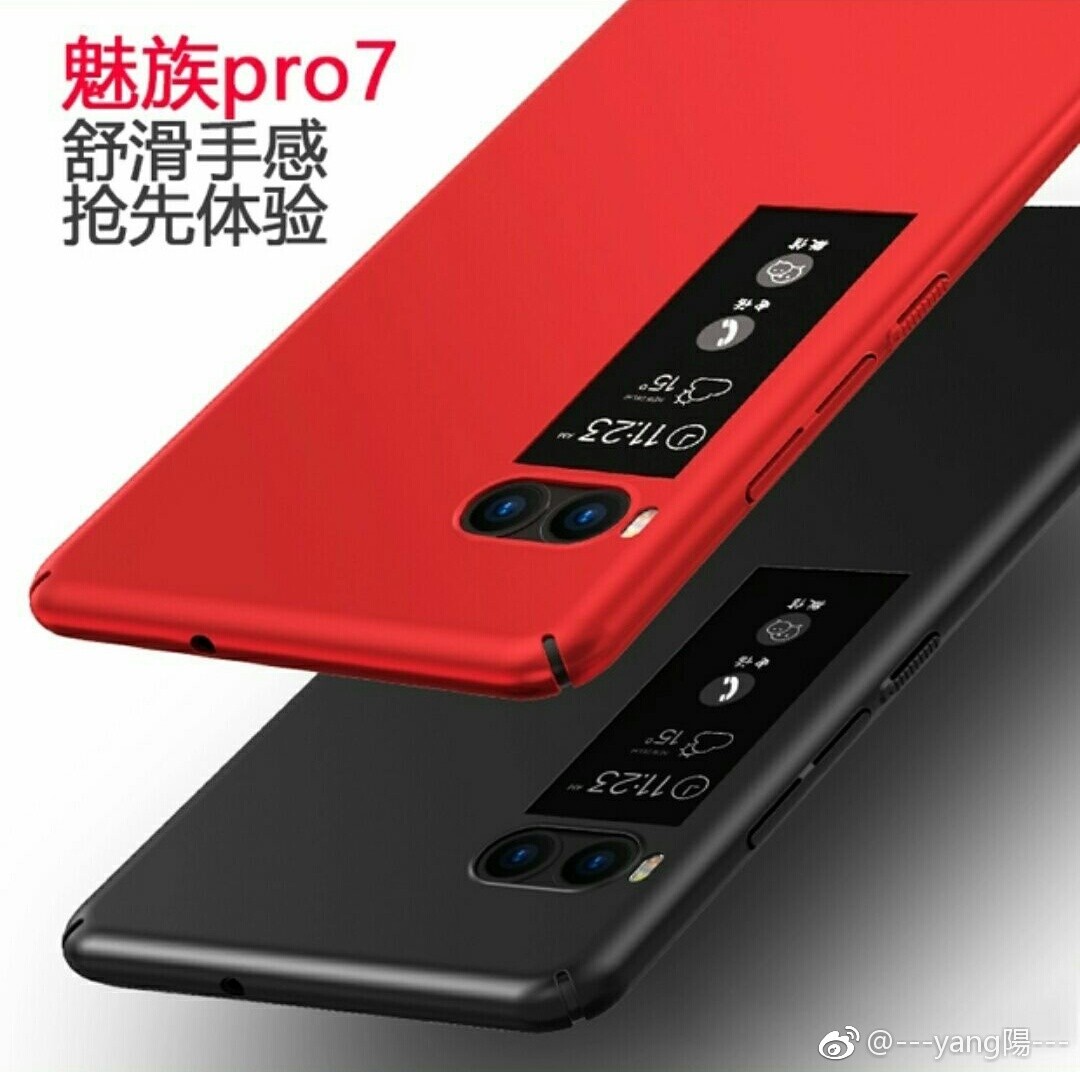Meizu Pro 7 con pantalla dual y cámara dual vistos en cubiertas rojas y negras