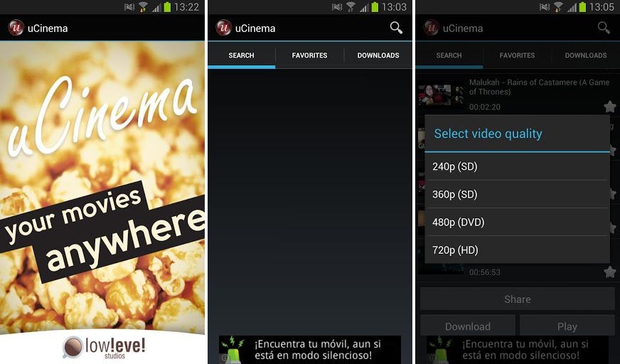 Mire tráileres de películas y videos musicales con la aplicación uCinema para Android