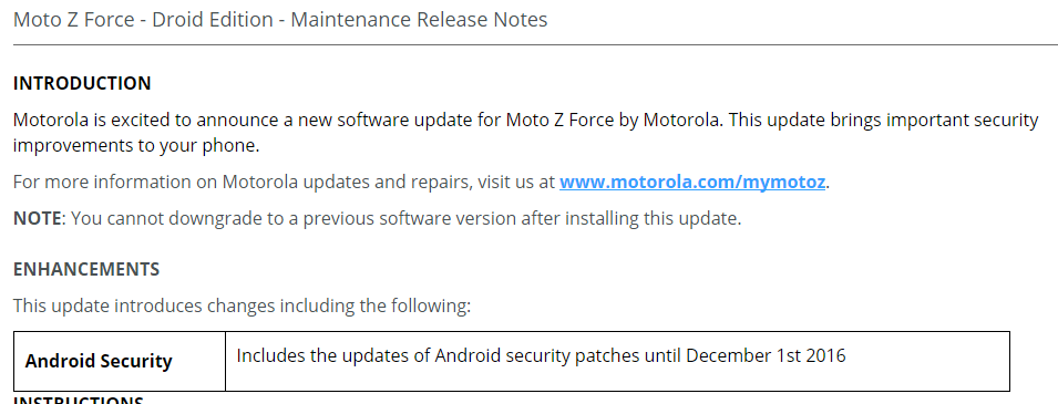 Moto Z Force Droid recibe parche de seguridad de diciembre en EE. UU.