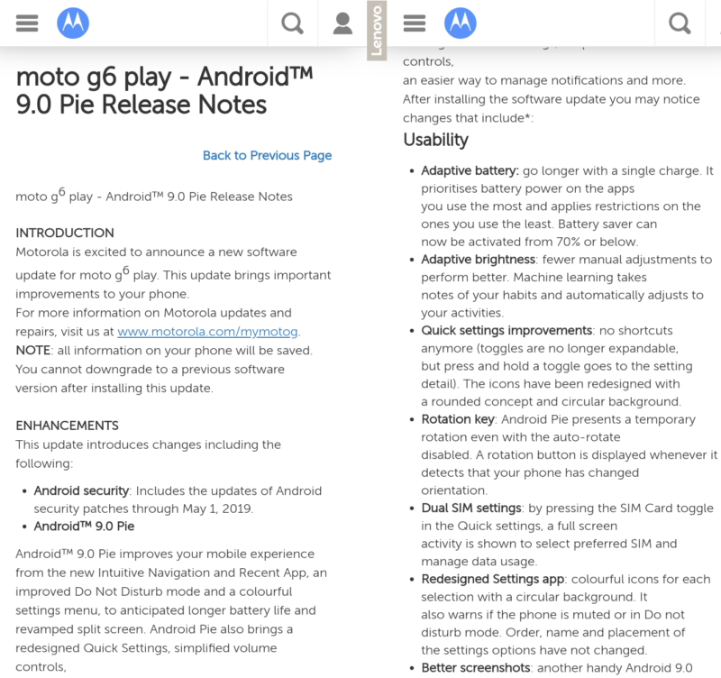 Moto G6 Play Pie update USA
