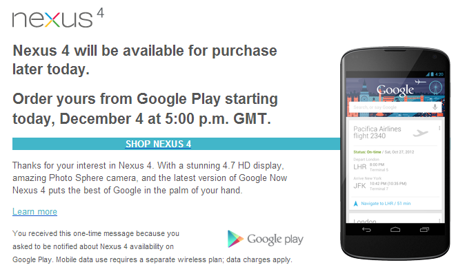 Nexus 4 saldrá a la venta en Reino Unido y Alemania a las 17:00 hora local