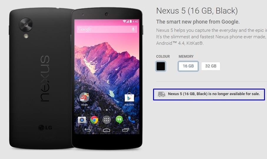 Nexus 5 se ha ido, ya no está disponible para la venta