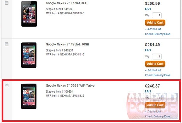 Nexus 7 de 32 GB aparece en Staples, muestra fecha de lanzamiento y precio tentativos