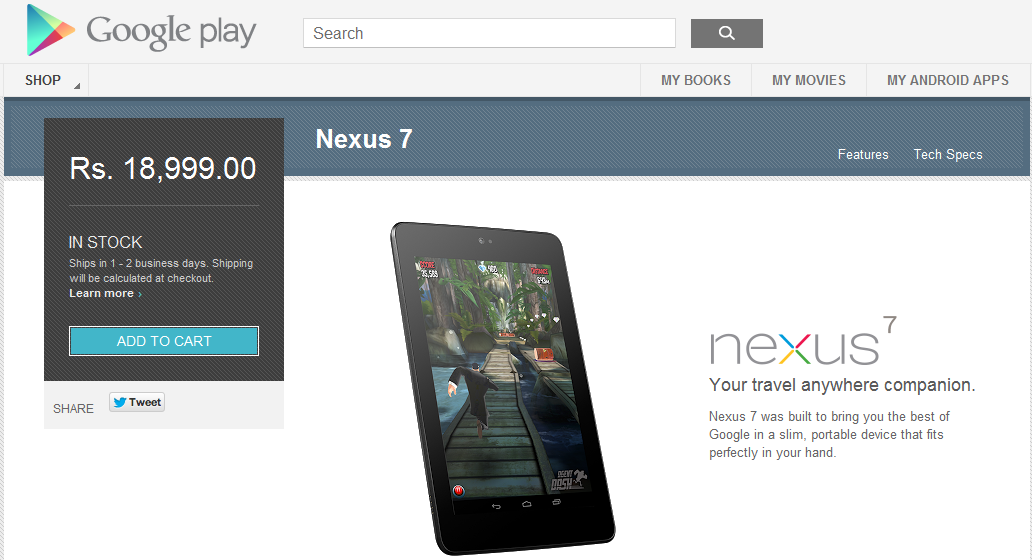 Nexus 7 de 32 GB disponible en Indian Play Store por Rs.  18,999