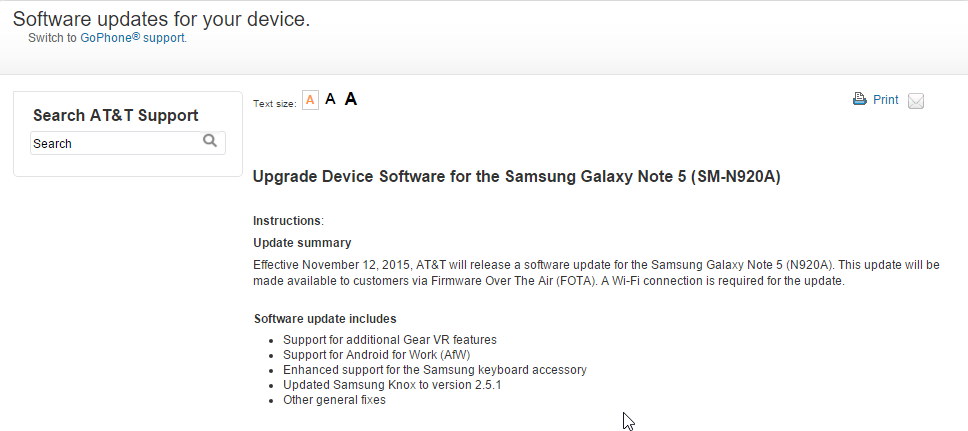 No Marshmallow, pero se está implementando una nueva actualización para AT&T Galaxy Note 5 (versión G920AUCU1AOJ1)