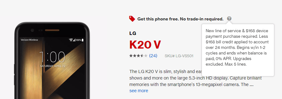 Obtén Verizon LG K20 V gratis con esta oferta, sin pagos mensuales